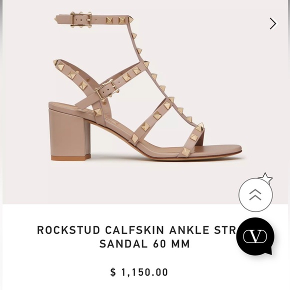 Valentino Garavani rockstud calfskin ankle strap sandal 60 mm skin color EU 35.5 - Picture 9 of 15